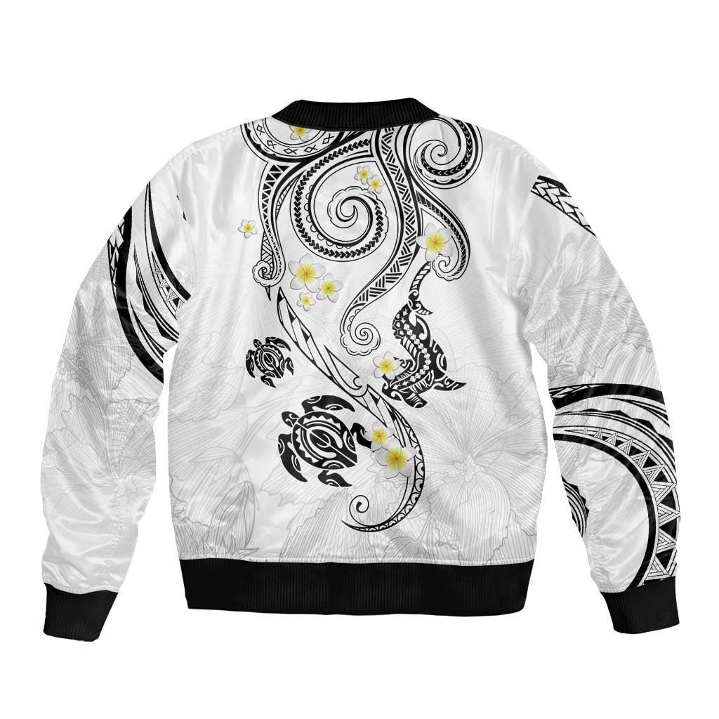 Polynesia Tribal Bomber Jacket White Plumeria Tentacles