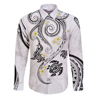 Polynesia Tribal Family Matching Off The Shoulder Long Sleeve Dress and Hawaiian Shirt White Plumeria Tentacles