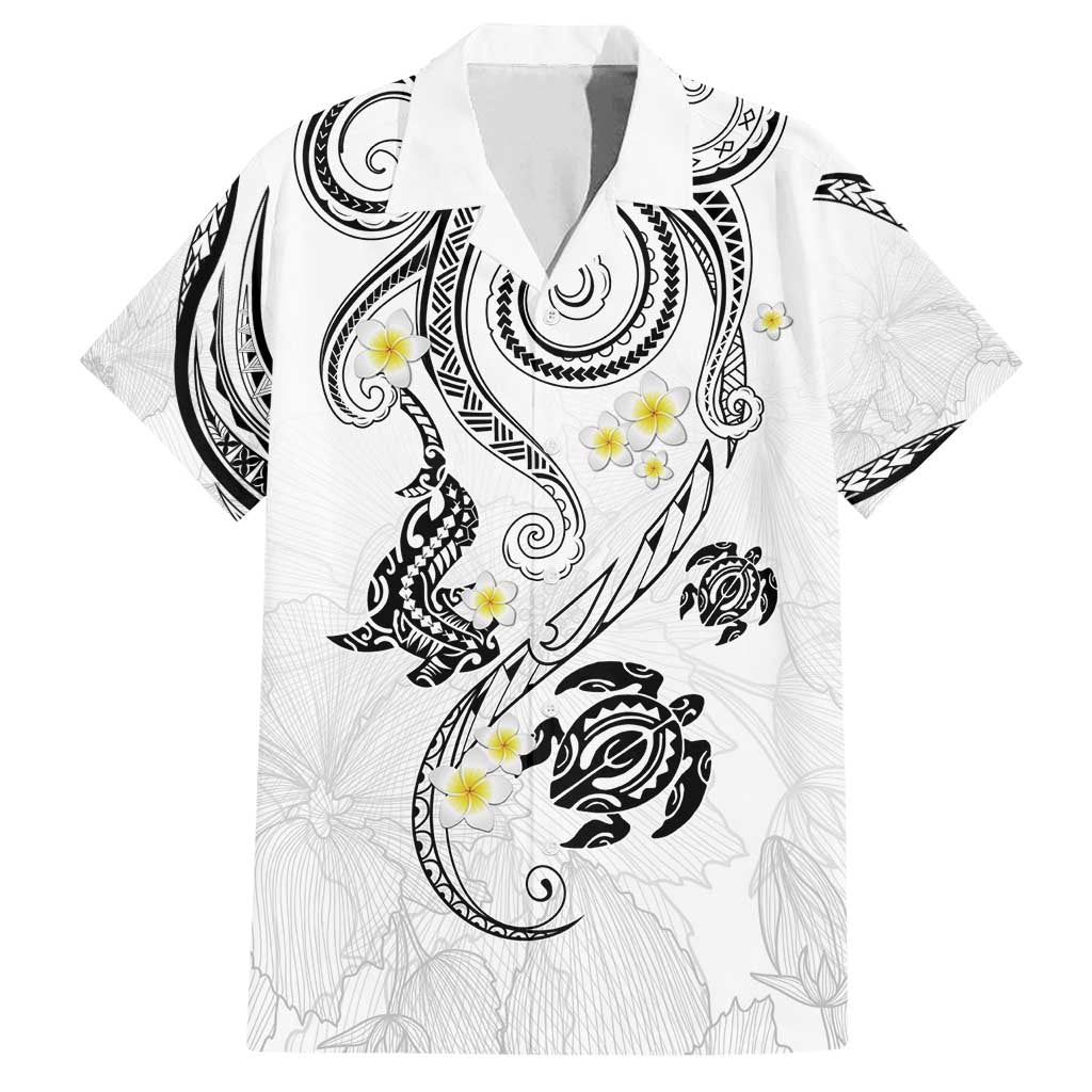 Polynesia Tribal Family Matching Summer Maxi Dress and Hawaiian Shirt White Plumeria Tentacles