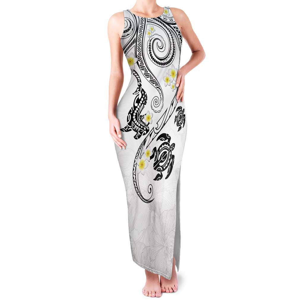 Polynesia Tribal Family Matching Tank Maxi Dress and Hawaiian Shirt White Plumeria Tentacles