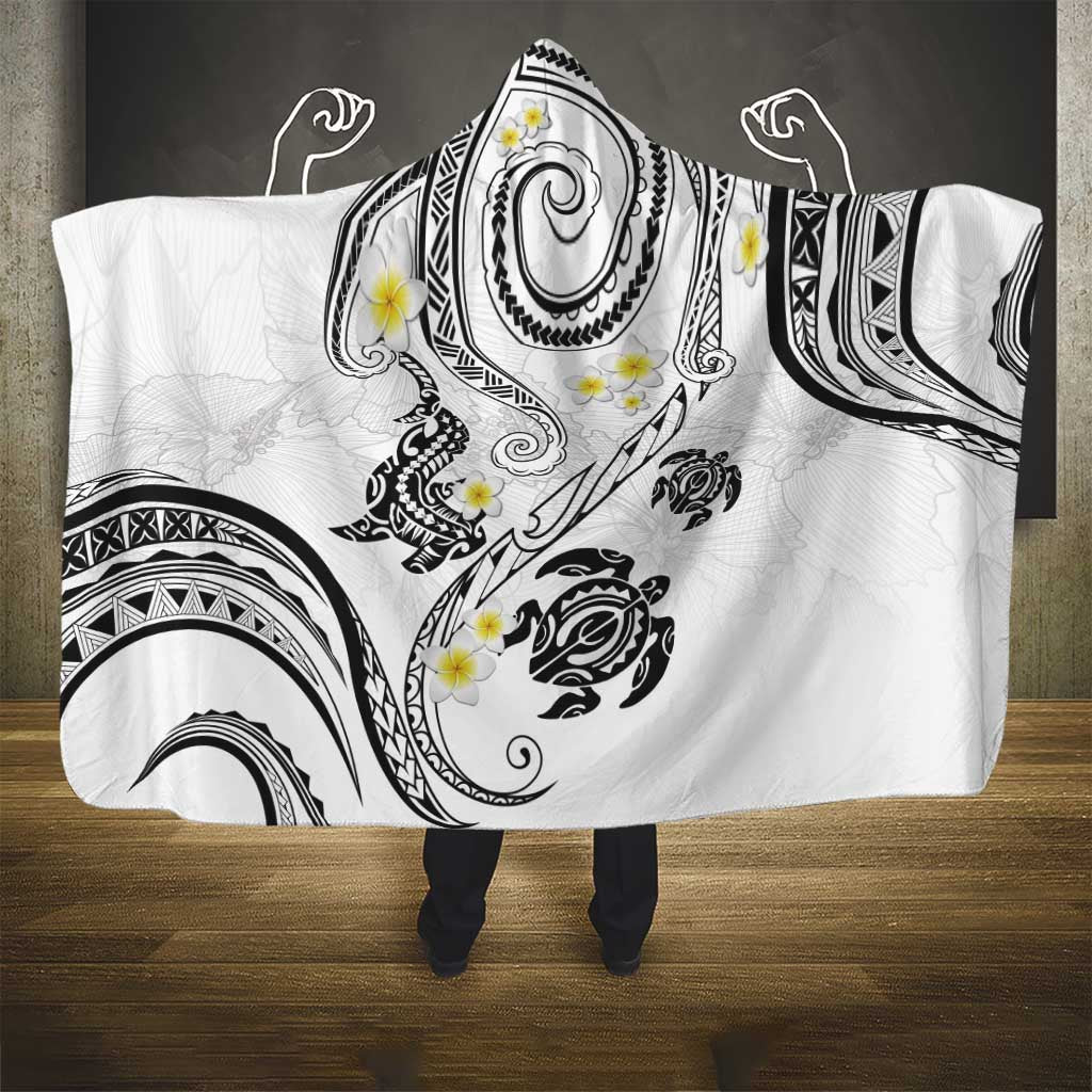 Polynesia Tribal Hooded Blanket White Plumeria Tentacles