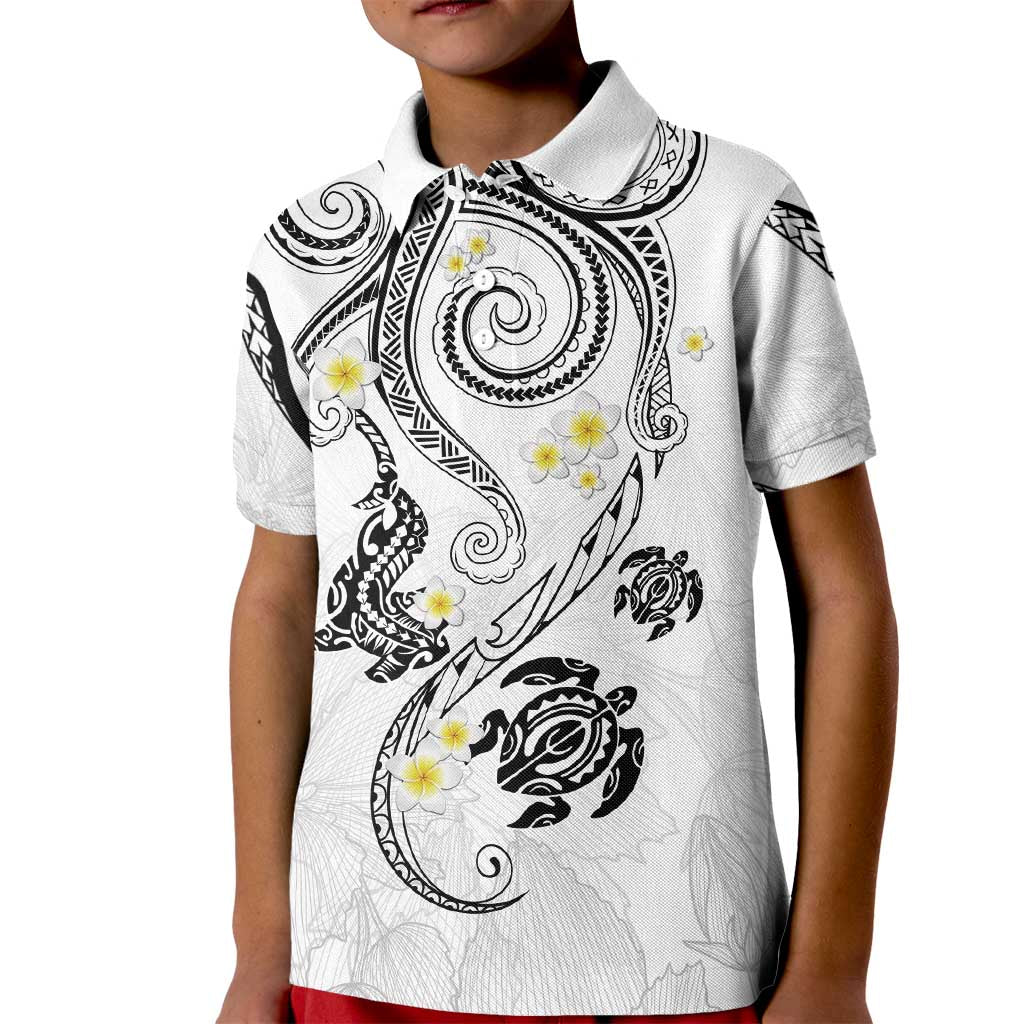 Polynesia Tribal Kid Polo Shirt White Plumeria Tentacles
