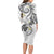 Polynesia Tribal Long Sleeve Bodycon Dress White Plumeria Tentacles