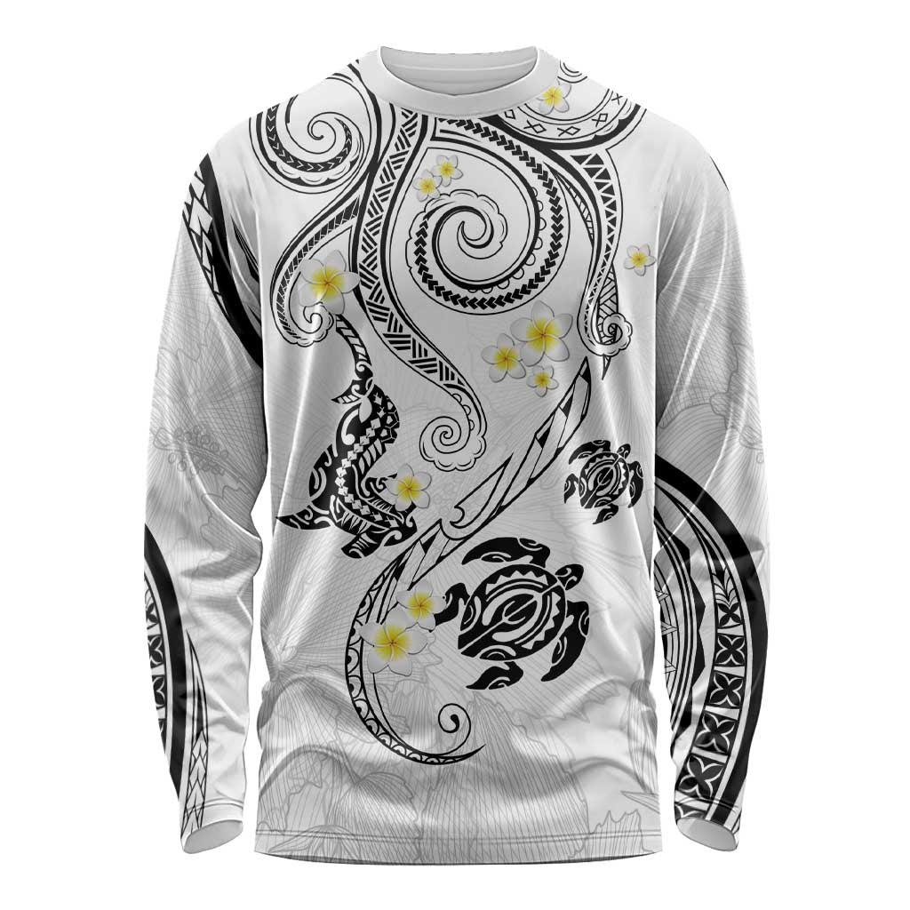 Polynesia Tribal Long Sleeve Shirt White Plumeria Tentacles