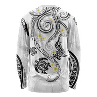 Polynesia Tribal Long Sleeve Shirt White Plumeria Tentacles