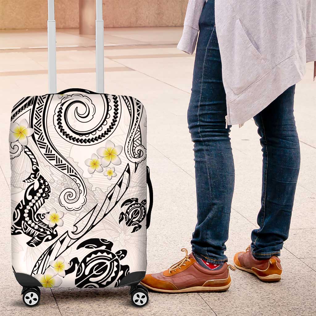 Polynesia Tribal Luggage Cover White Plumeria Tentacles LT7 White - Polynesian Pride