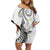 Polynesia Tribal Off Shoulder Short Dress White Plumeria Tentacles