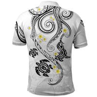 Polynesia Tribal Polo Shirt White Plumeria Tentacles
