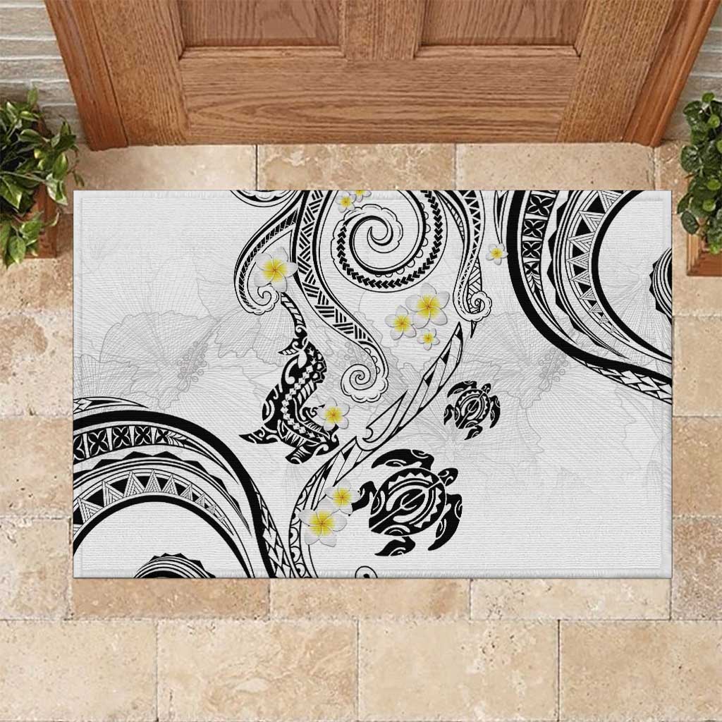 Polynesia Tribal Rubber Doormat White Plumeria Tentacles LT7 White - Polynesian Pride