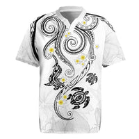 Polynesia Tribal Rugby Jersey White Plumeria Tentacles