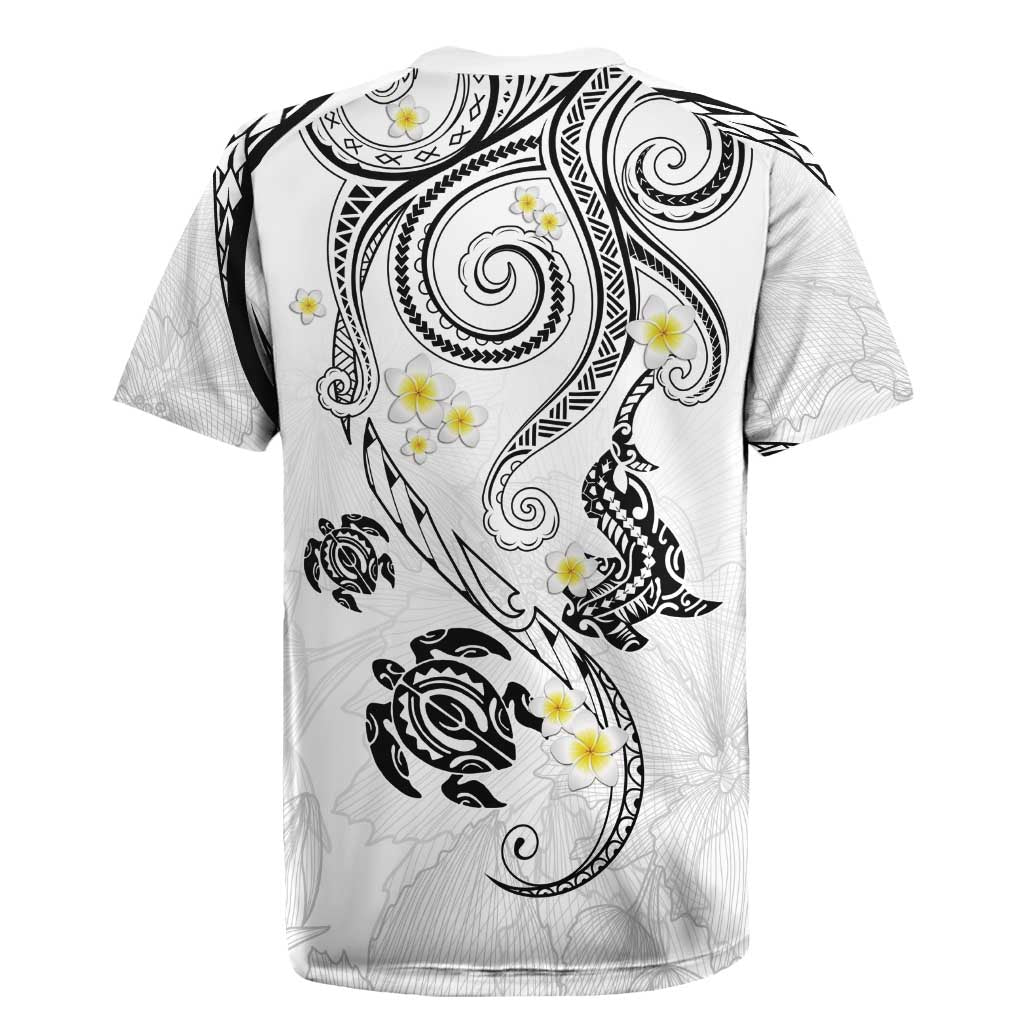 Polynesia Tribal Rugby Jersey White Plumeria Tentacles