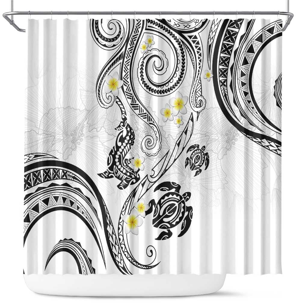 Polynesia Tribal Shower Curtain White Plumeria Tentacles