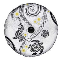 Polynesia Tribal Spare Tire Cover White Plumeria Tentacles
