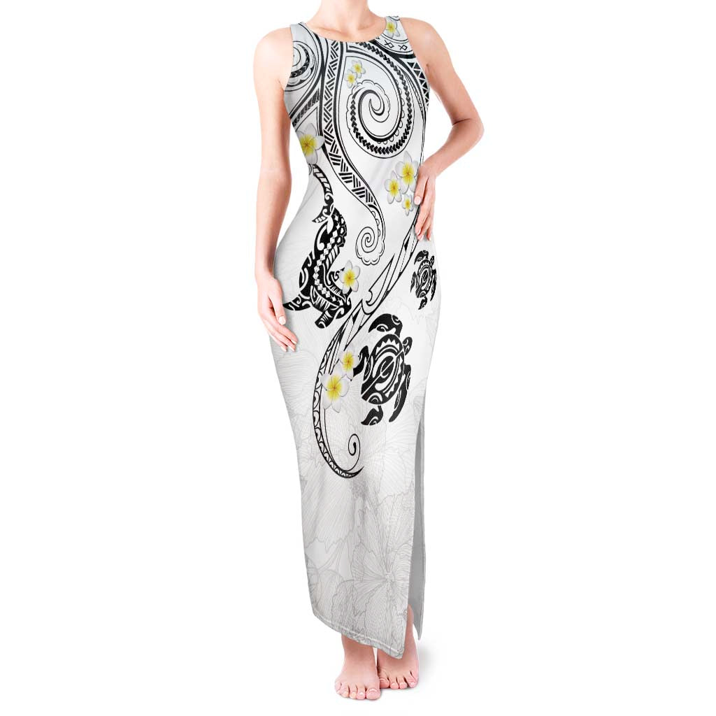 Polynesia Tribal Tank Maxi Dress White Plumeria Tentacles