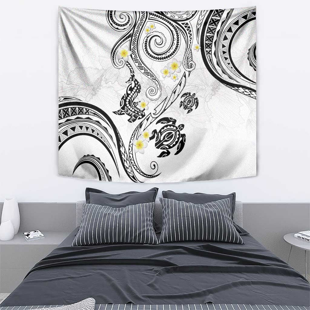 Polynesia Tribal Tapestry White Plumeria Tentacles