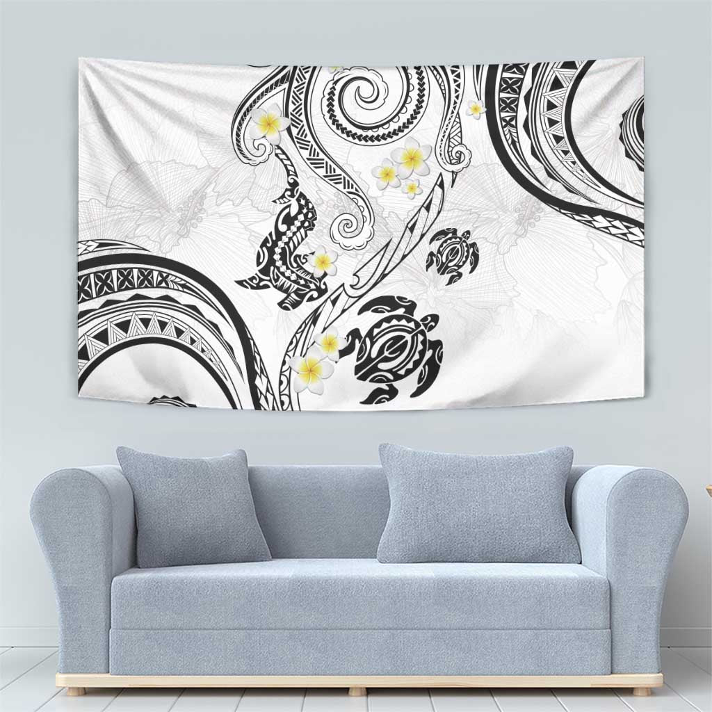 Polynesia Tribal Tapestry White Plumeria Tentacles