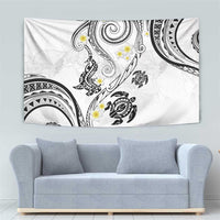 Polynesia Tribal Tapestry White Plumeria Tentacles