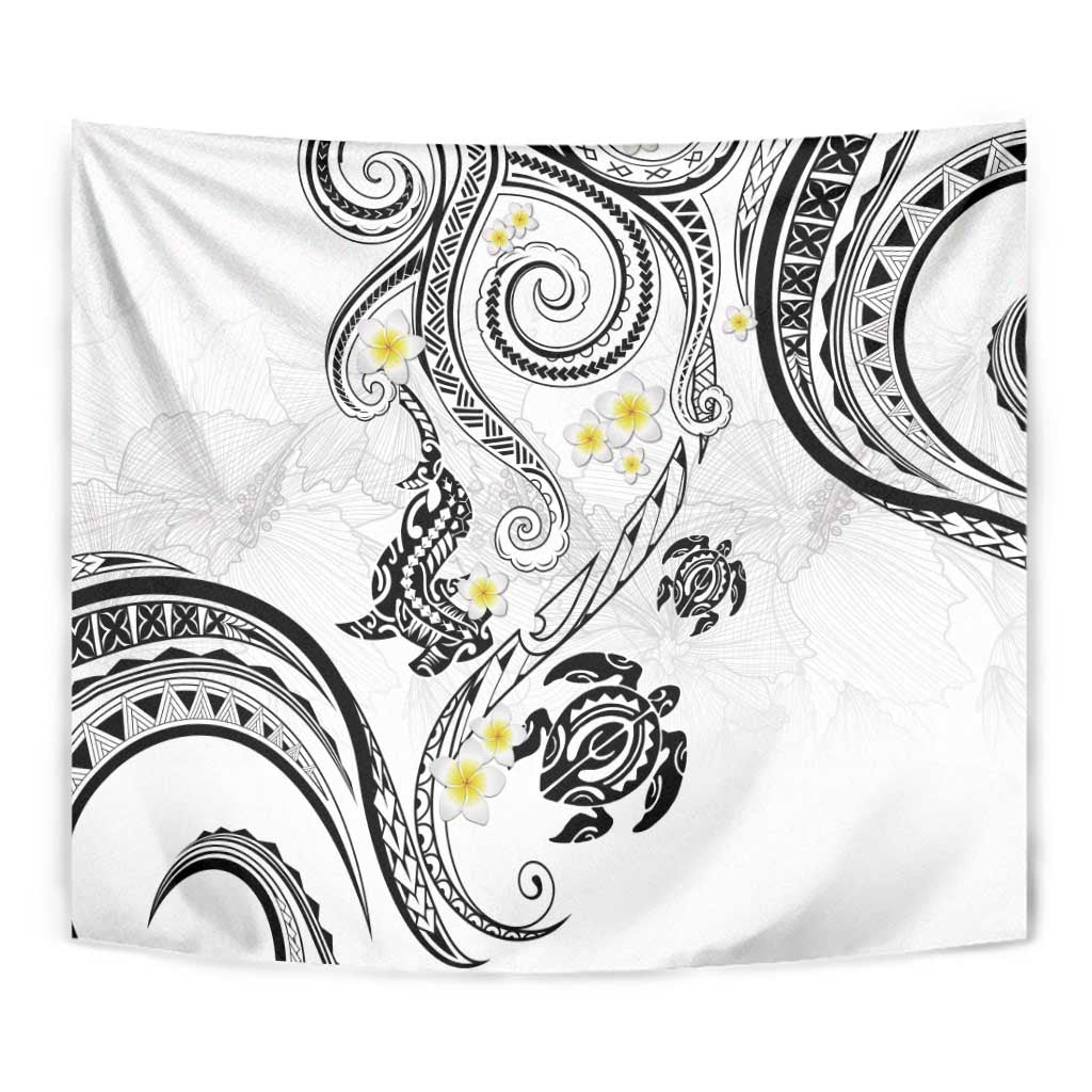 Polynesia Tribal Tapestry White Plumeria Tentacles