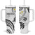 Polynesia Tribal Tumbler With Handle White Plumeria Tentacles