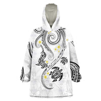 Polynesia Tribal Wearable Blanket Hoodie White Plumeria Tentacles