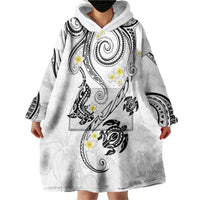 Polynesia Tribal Wearable Blanket Hoodie White Plumeria Tentacles