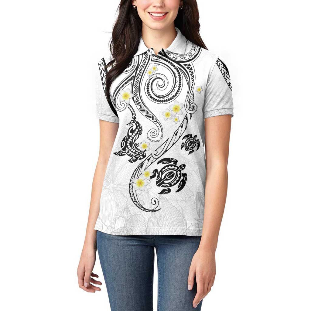 Polynesia Tribal Women Polo Shirt White Plumeria Tentacles