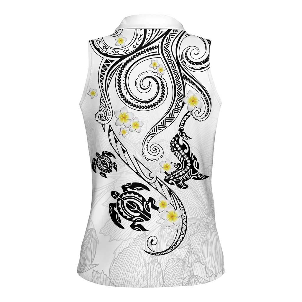 Polynesia Tribal Women Sleeveless Polo Shirt White Plumeria Tentacles LT7 - Polynesian Pride