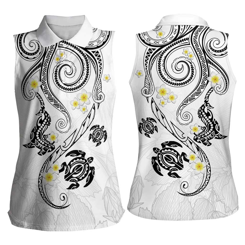 Polynesia Tribal Women Sleeveless Polo Shirt White Plumeria Tentacles LT7 - Polynesian Pride