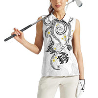 Polynesia Tribal Women Sleeveless Polo Shirt White Plumeria Tentacles LT7 - Polynesian Pride