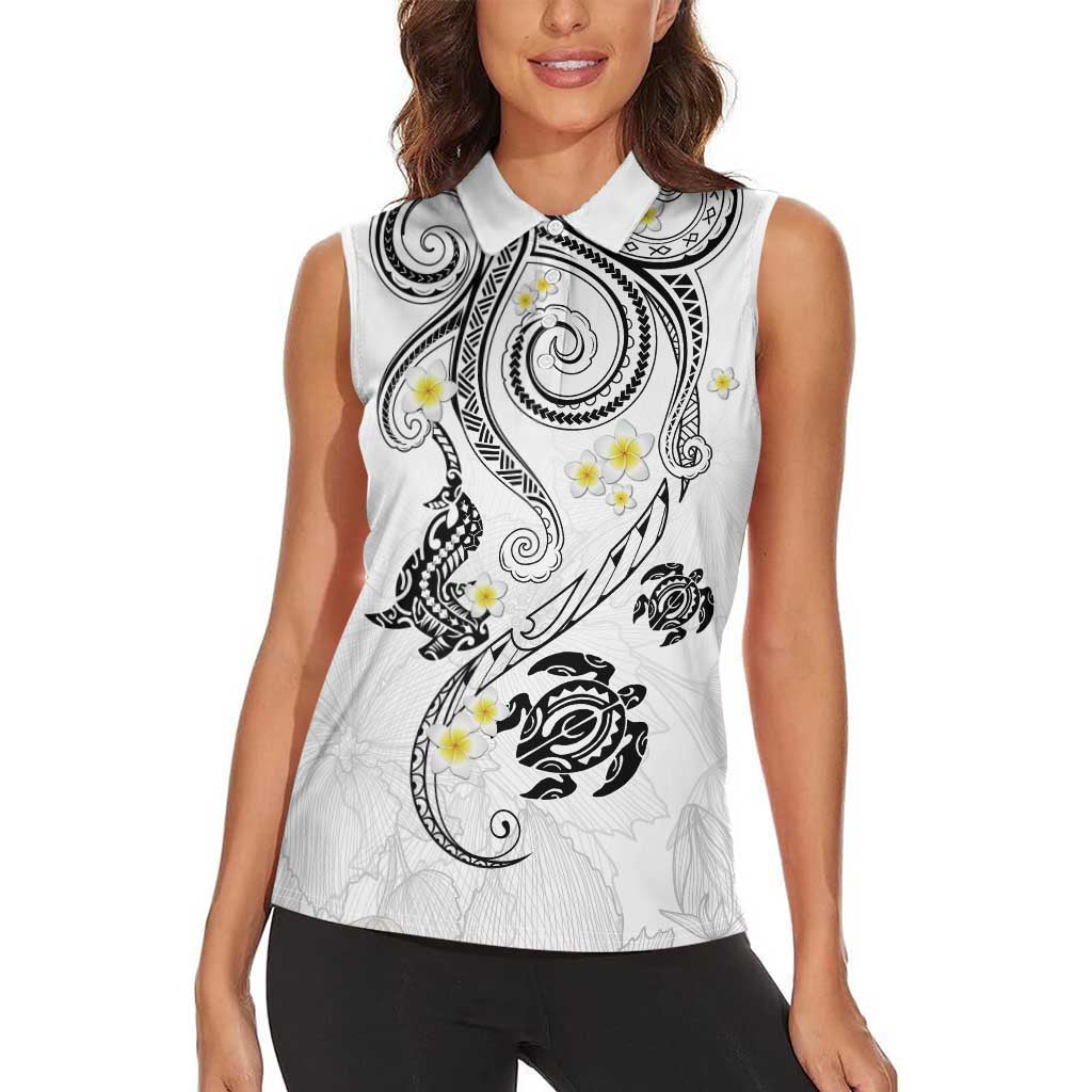 Polynesia Tribal Women Sleeveless Polo Shirt White Plumeria Tentacles LT7 - Polynesian Pride