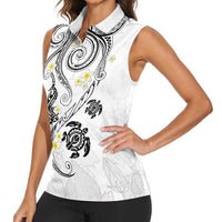 Polynesia Tribal Women Sleeveless Polo Shirt White Plumeria Tentacles LT7 - Polynesian Pride