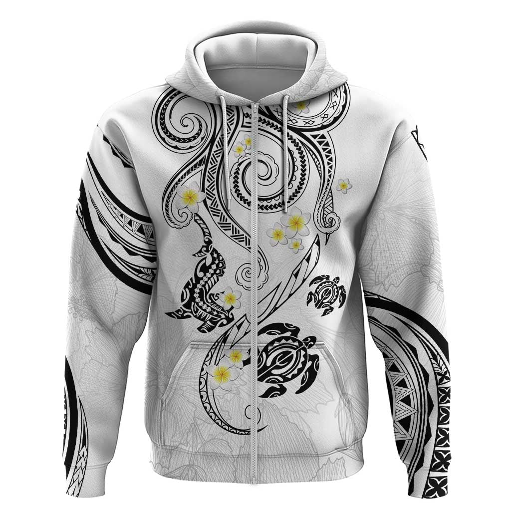 Polynesia Tribal Zip Hoodie White Plumeria Tentacles LT7 Zip Hoodie White - Polynesian Pride