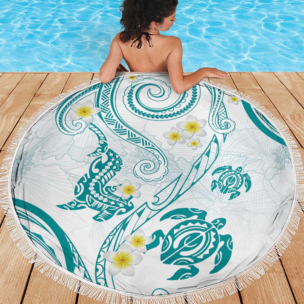 Polynesia Tribal Beach Blanket Teal Plumeria Tentacles