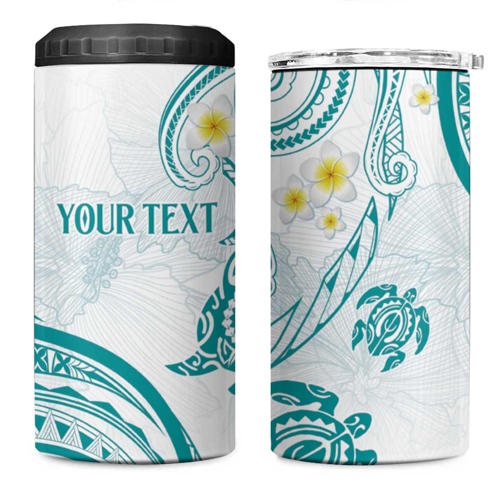 Polynesia Tribal 4 in 1 Can Cooler Tumbler Teal Plumeria Tentacles