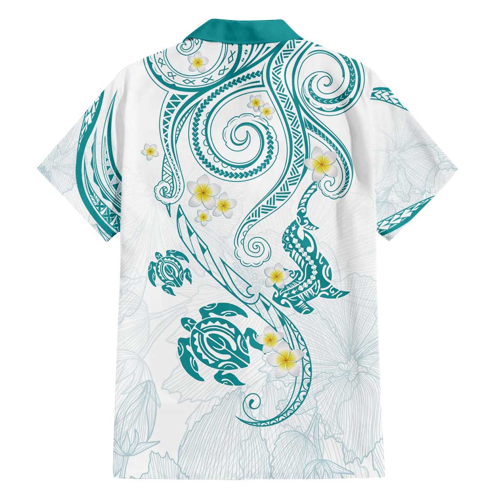 Polynesia Tribal Family Matching Off Shoulder Short Dress and Hawaiian Shirt Teal Plumeria Tentacles