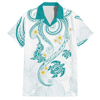 Polynesia Tribal Family Matching Short Sleeve Bodycon Dress and Hawaiian Shirt Teal Plumeria Tentacles