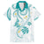 Polynesia Tribal Family Matching Short Sleeve Bodycon Dress and Hawaiian Shirt Teal Plumeria Tentacles