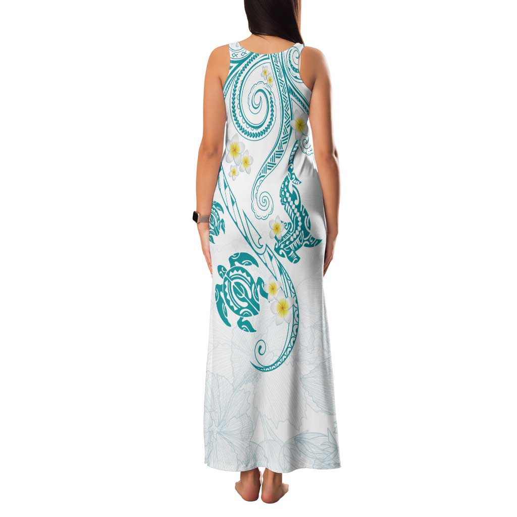 Polynesia Tribal Family Matching Tank Maxi Dress and Hawaiian Shirt Teal Plumeria Tentacles