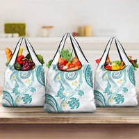 Polynesia Tribal Grocery Bag Teal Plumeria Tentacles