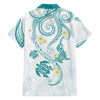 Polynesia Tribal Hawaiian Shirt Teal Plumeria Tentacles