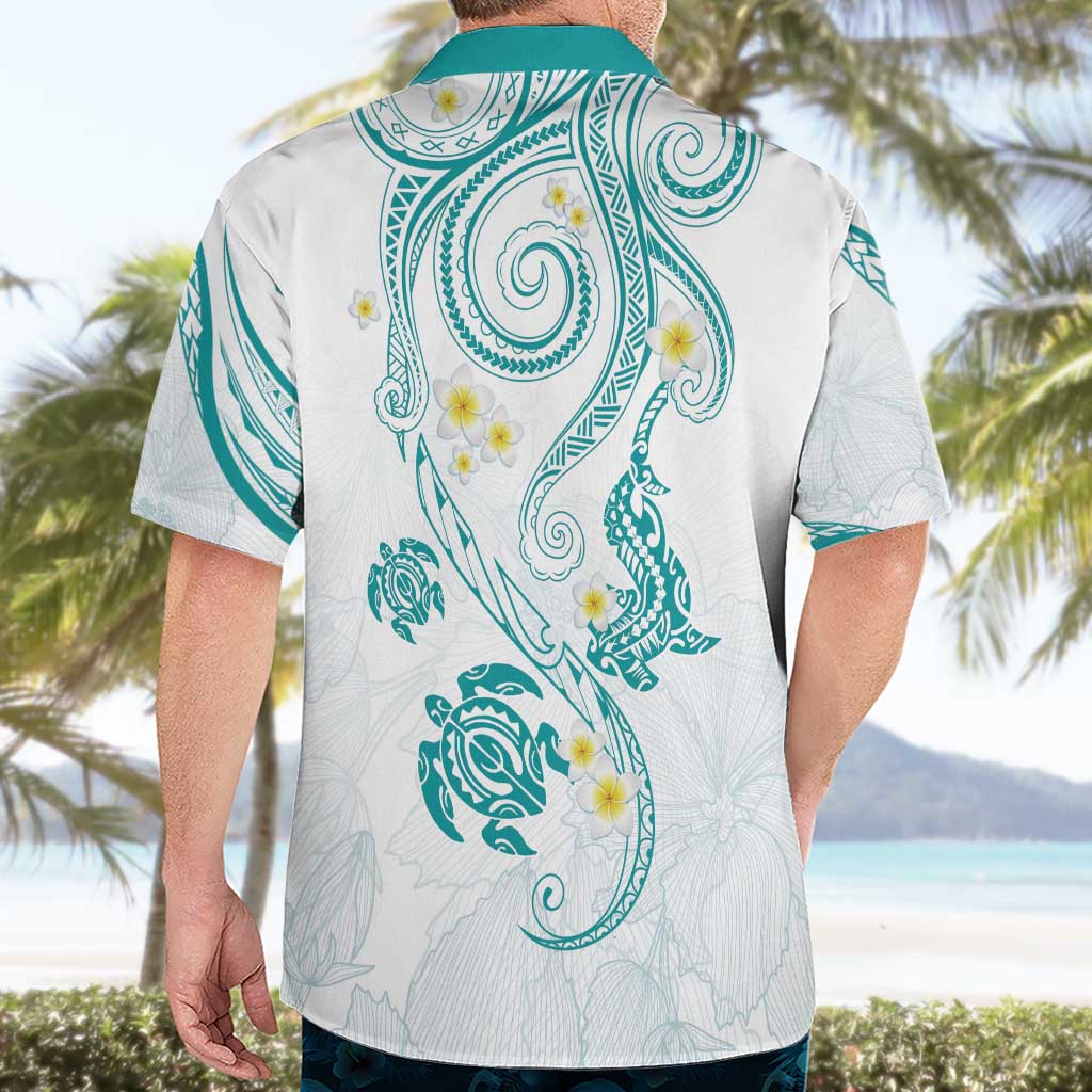 Polynesia Tribal Hawaiian Shirt Teal Plumeria Tentacles