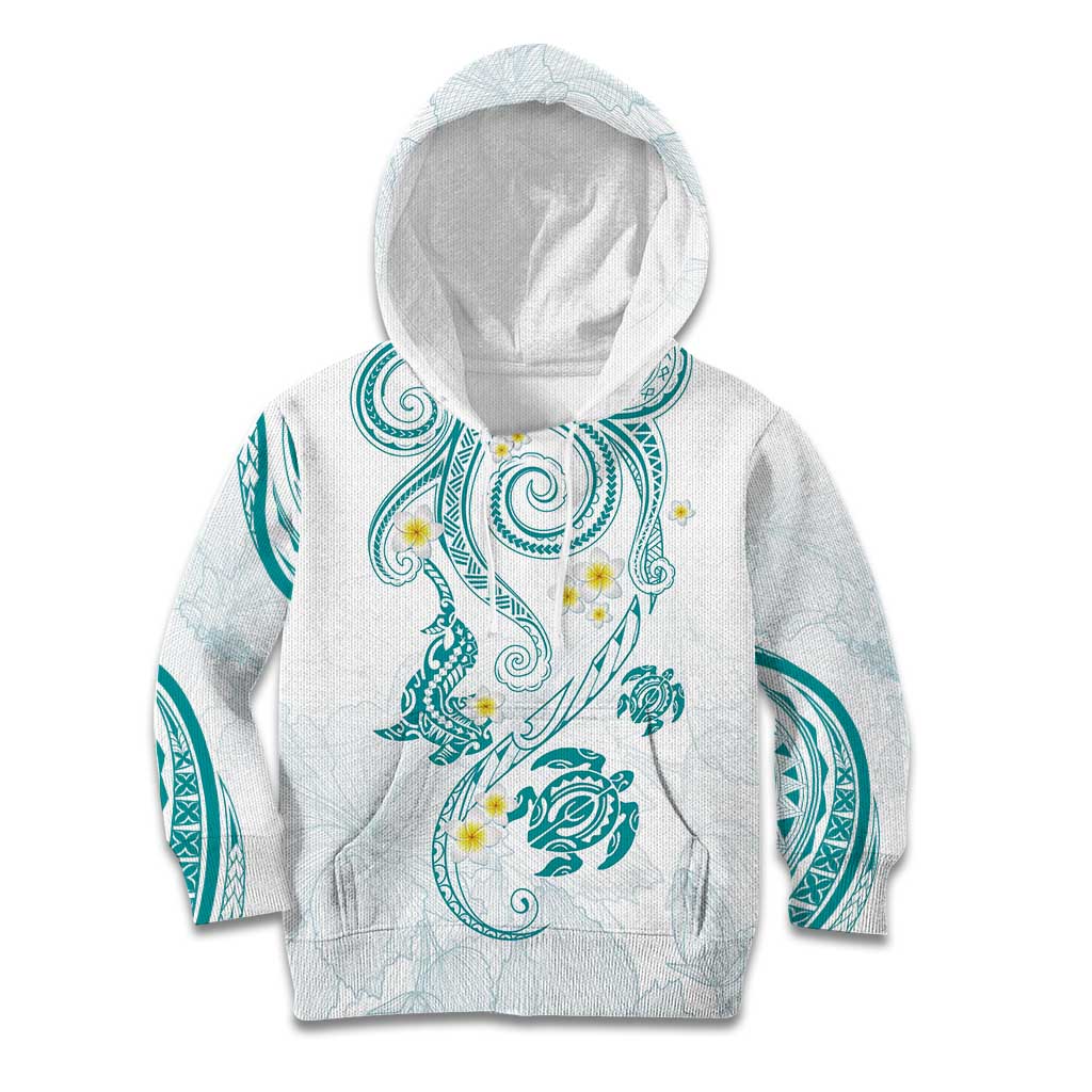 Polynesia Tribal Kid Hoodie Teal Plumeria Tentacles