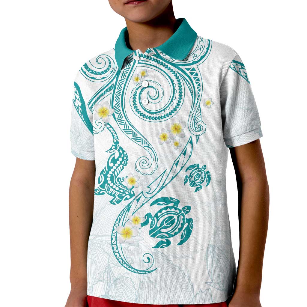 Polynesia Tribal Kid Polo Shirt Teal Plumeria Tentacles