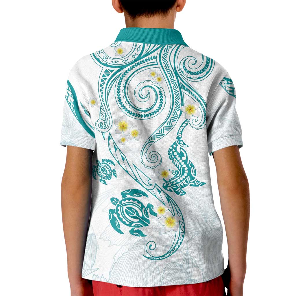 Polynesia Tribal Kid Polo Shirt Teal Plumeria Tentacles