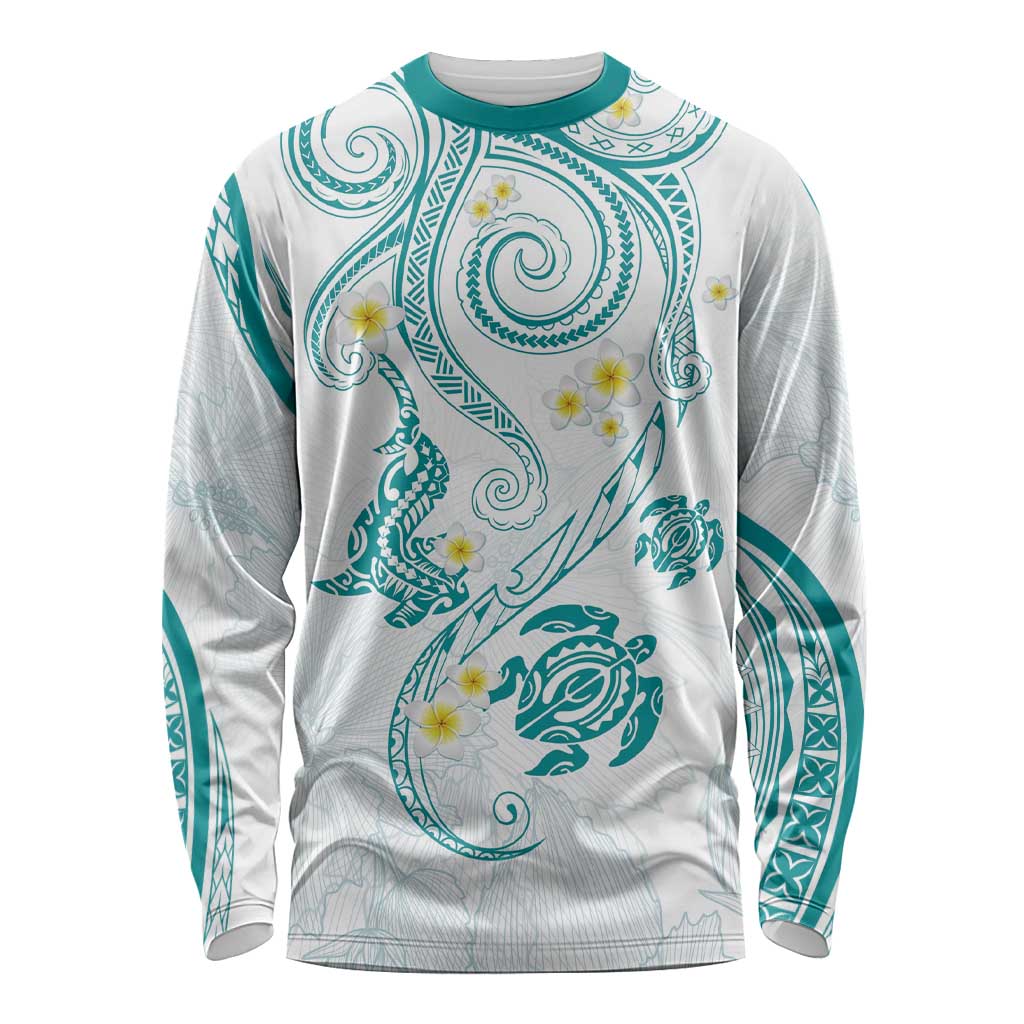 Polynesia Tribal Long Sleeve Shirt Teal Plumeria Tentacles