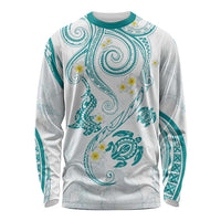Polynesia Tribal Long Sleeve Shirt Teal Plumeria Tentacles