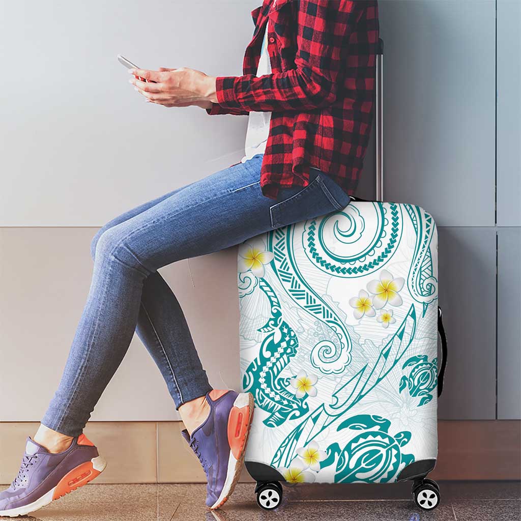 Polynesia Tribal Luggage Cover Teal Plumeria Tentacles