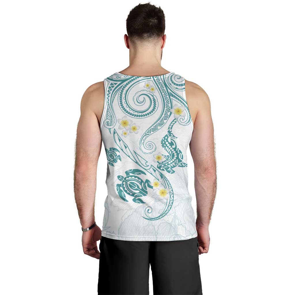Polynesia Tribal Men Tank Top Teal Plumeria Tentacles