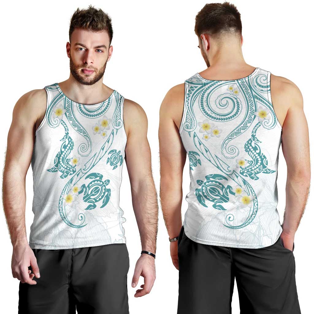 Polynesia Tribal Men Tank Top Teal Plumeria Tentacles