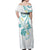 Polynesia Tribal Off Shoulder Maxi Dress Teal Plumeria Tentacles